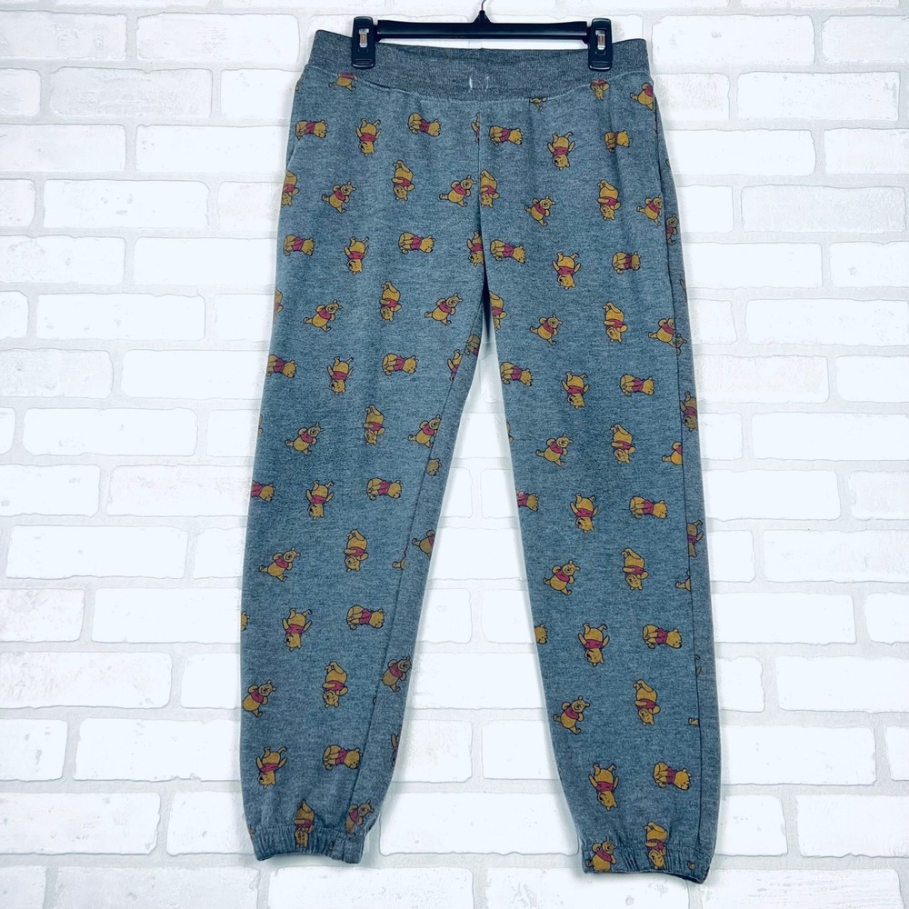 Disney Winnie the Pooh Kids Gray All Over Print Jogger Sweatpants Size M 7/9